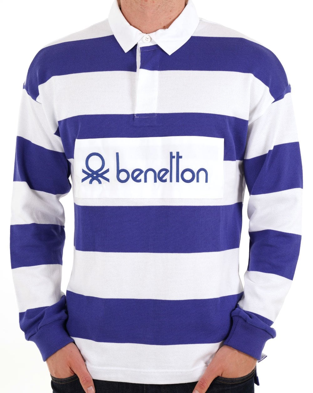 Benetton Striped Rugby Shirt White/Blue