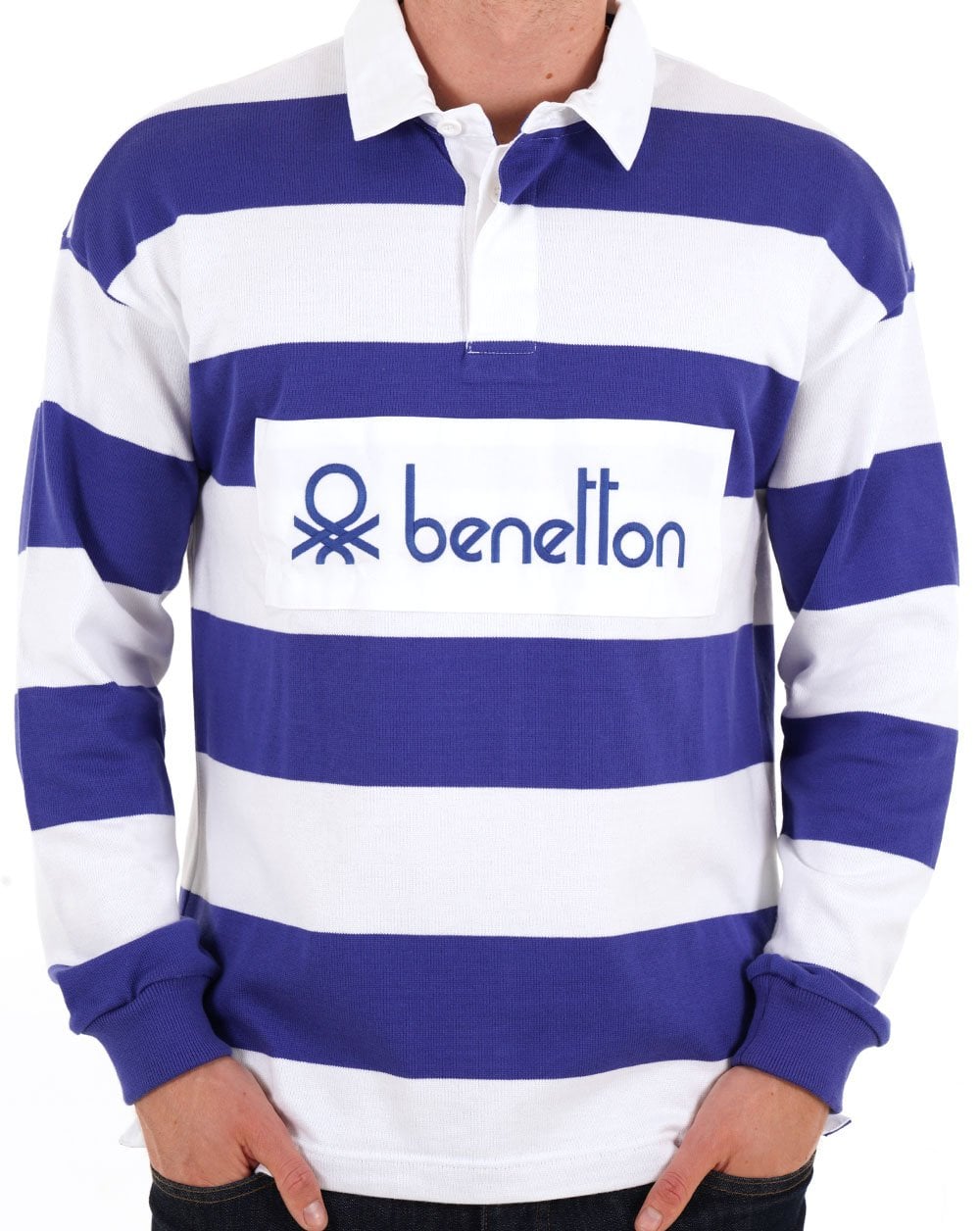 Benetton Striped Rugby Shirt White/Blue
