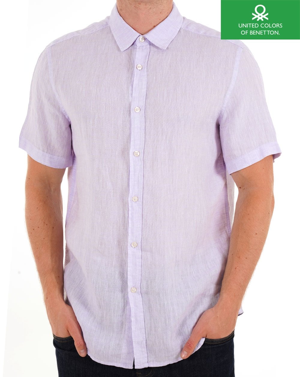 Benetton Linen Short Sleeve Shirt Lilac