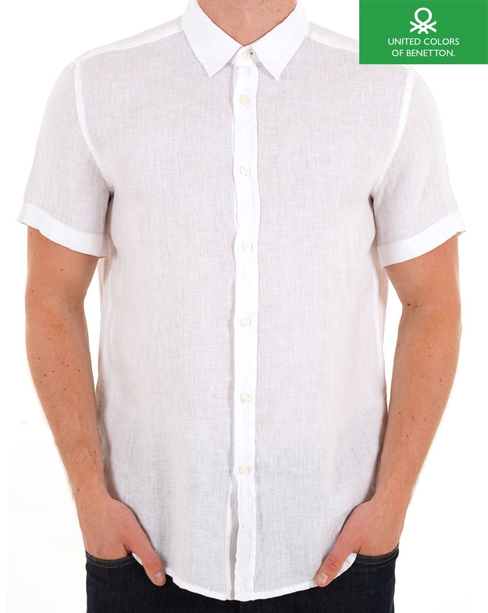 Benetton Linen Short Sleeve Shirt White