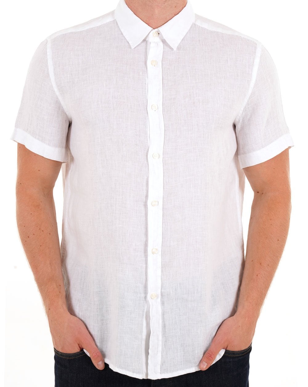 Benetton Linen Short Sleeve Shirt White