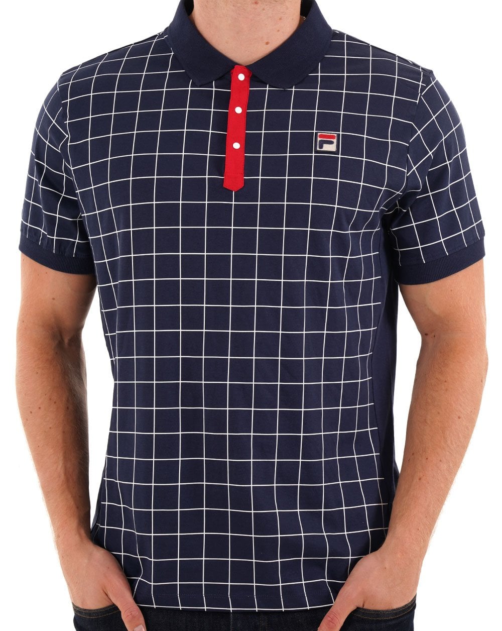 Fila Vintage Check Polo Shirt Navy/White