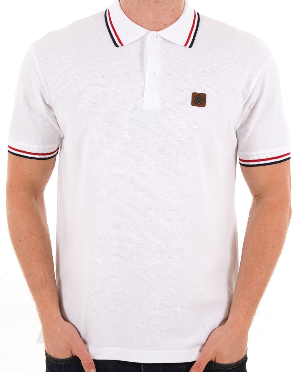 Trojan Three Colour Tipped Pique Polo White