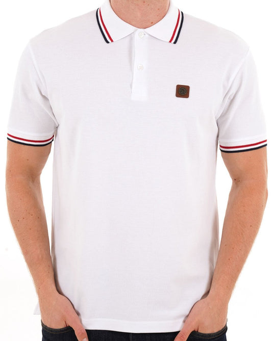 Trojan Three Colour Tipped Pique Polo White