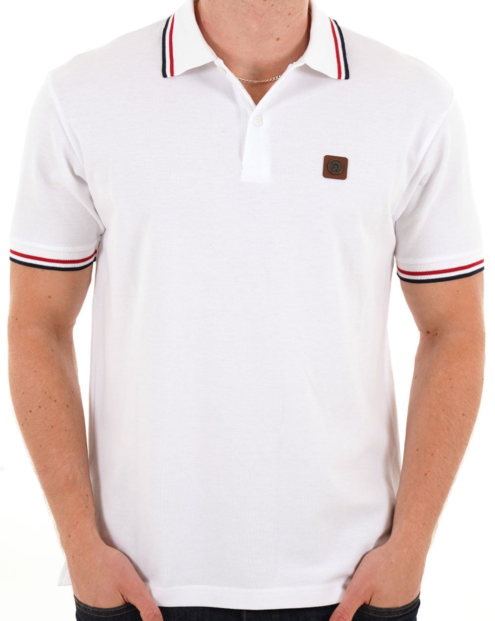 Trojan Three Colour Tipped Pique Polo White