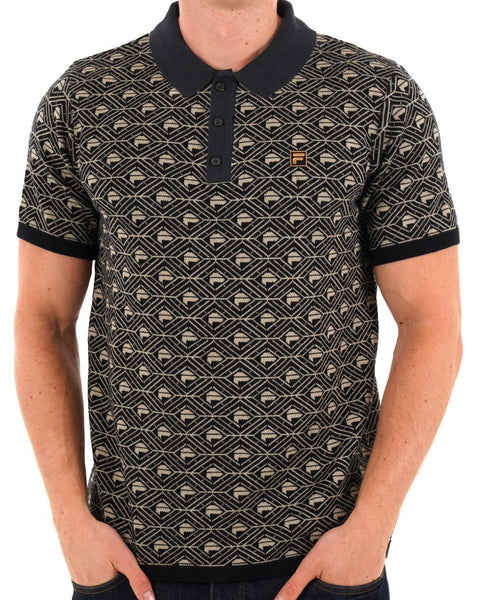 Fila Gold Pattern Knit Polo Black Stone