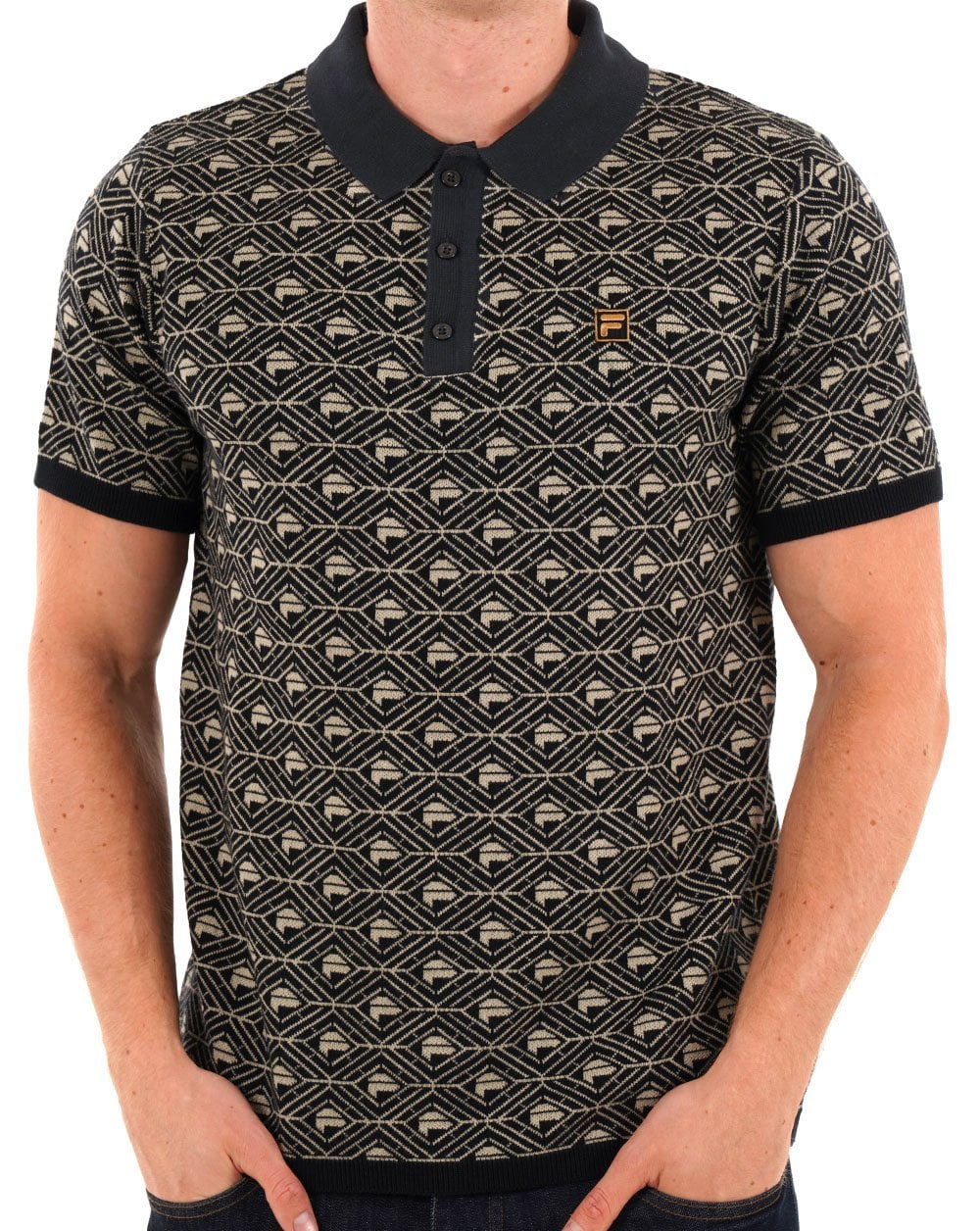 Fila Gold Pattern Knit Polo Black Stone