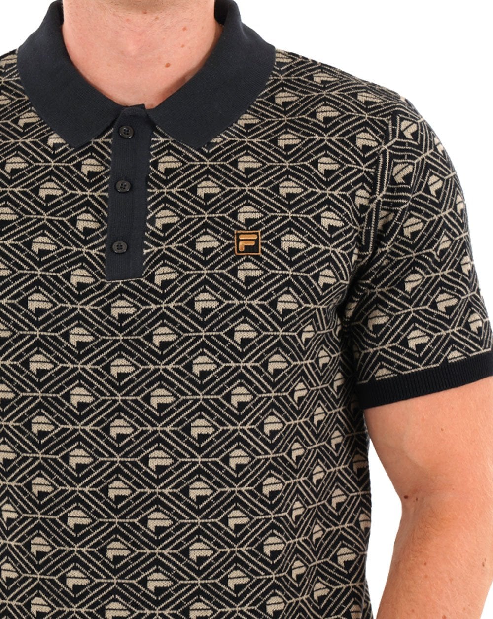 Fila Gold Pattern Knit Polo Black Stone
