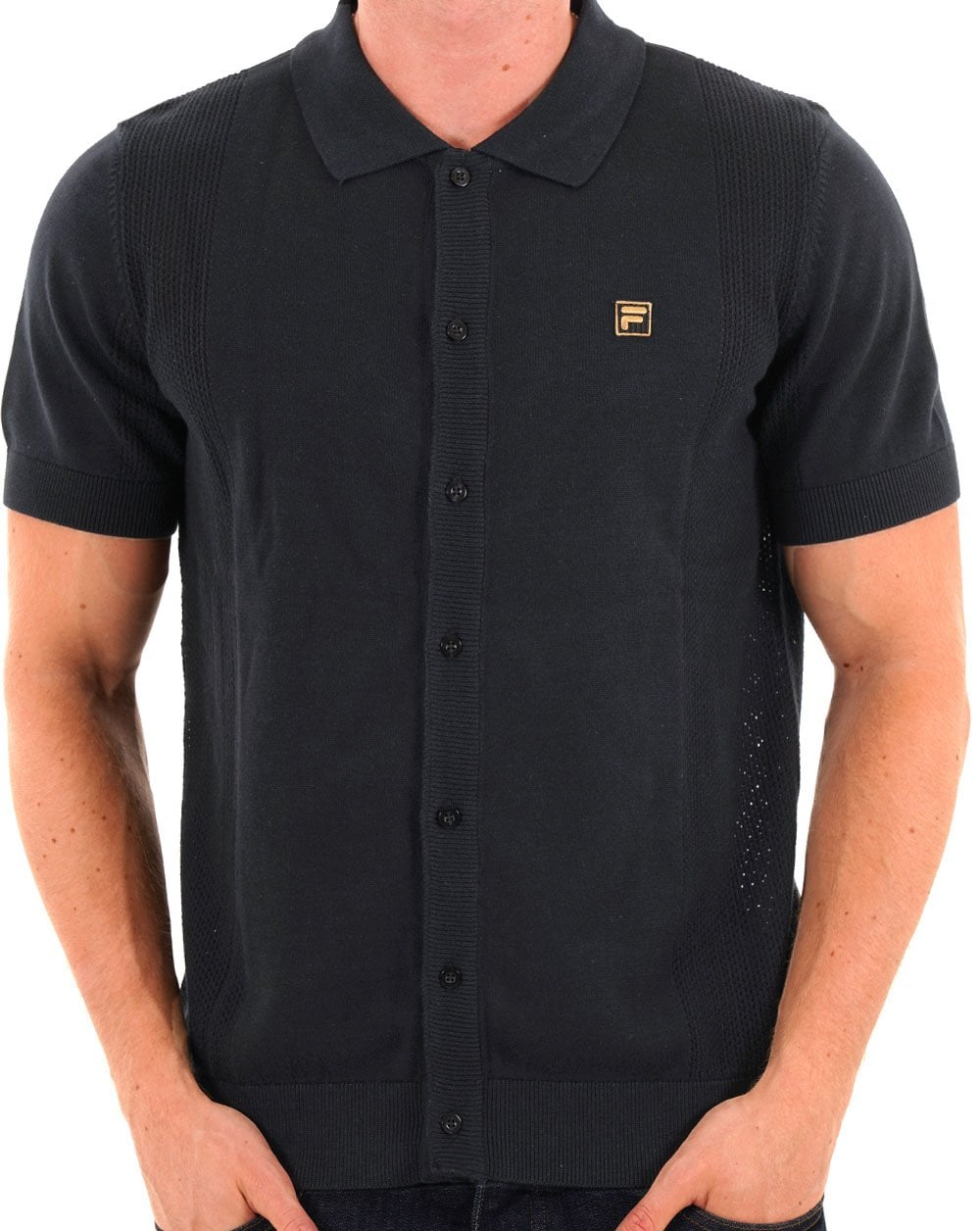 Fila Gold Pointelle Knit Shirt Black