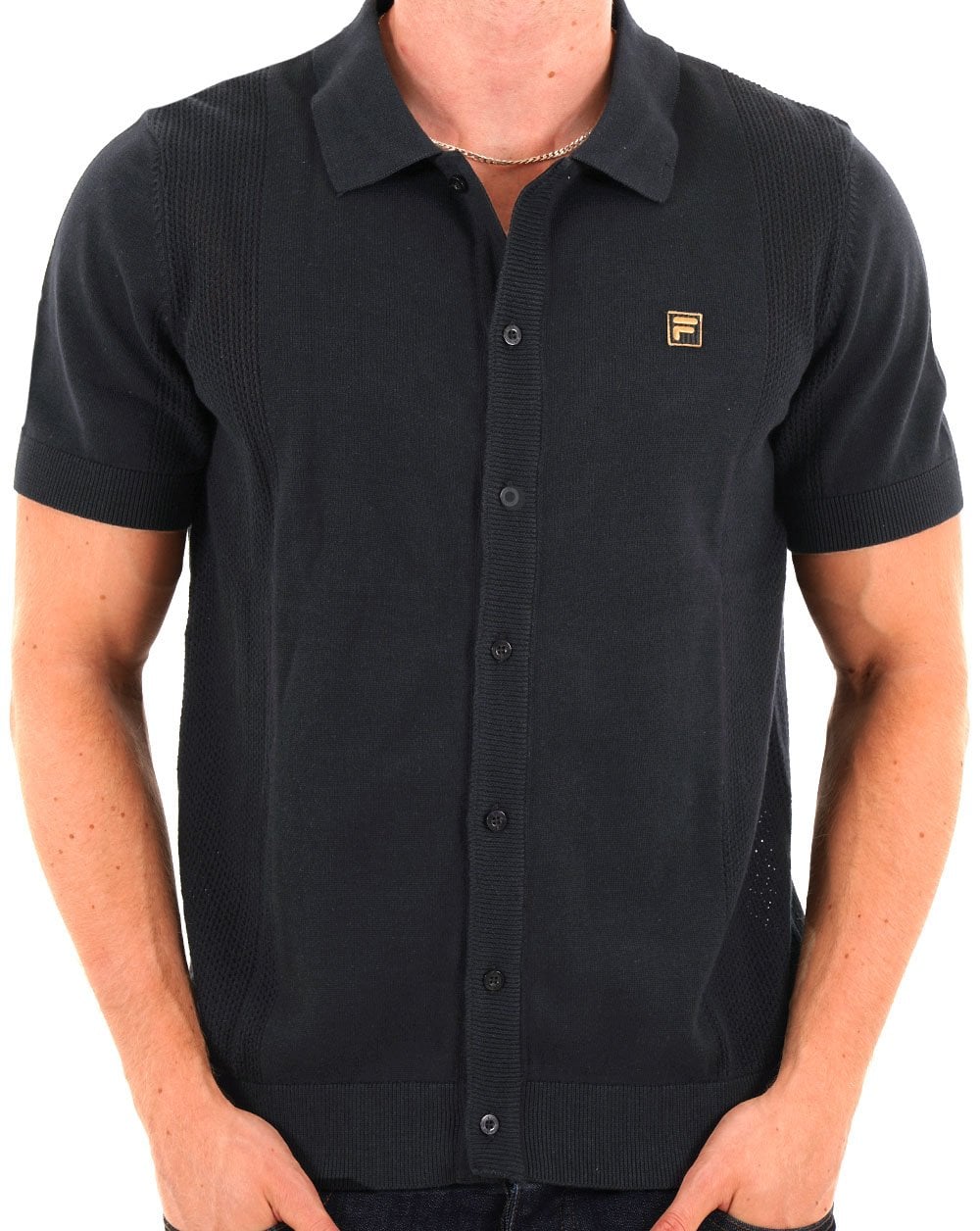 Fila Gold Pointelle Knit Shirt Black