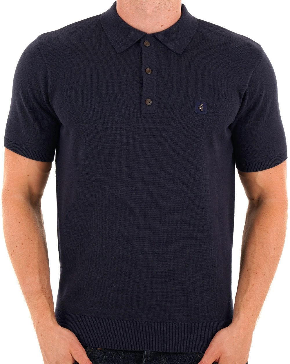 Gabicci Vintage Knitted Polo Shirt Navy