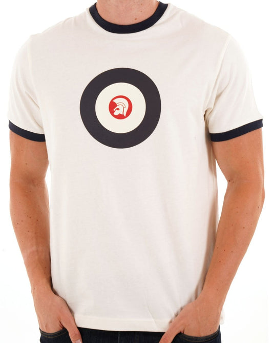 Trojan Target Ringer T Shirt Ecru