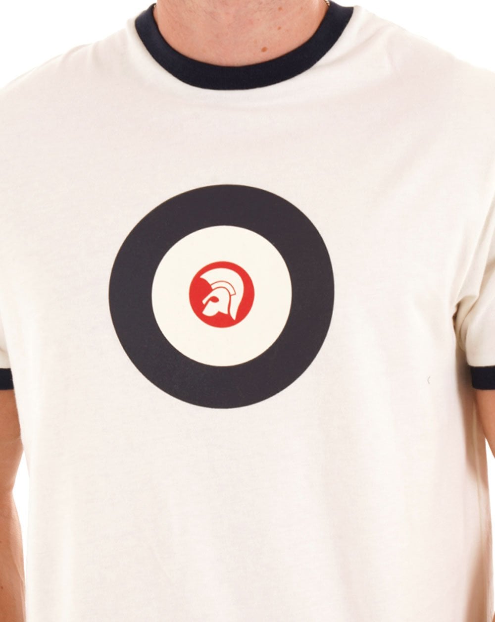 Trojan Target Ringer T Shirt Ecru