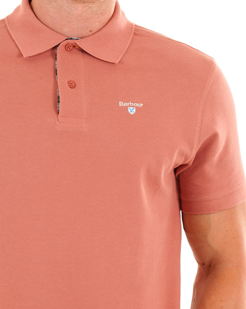 Barbour Tartan Pique Polo Shirt Earth Pink