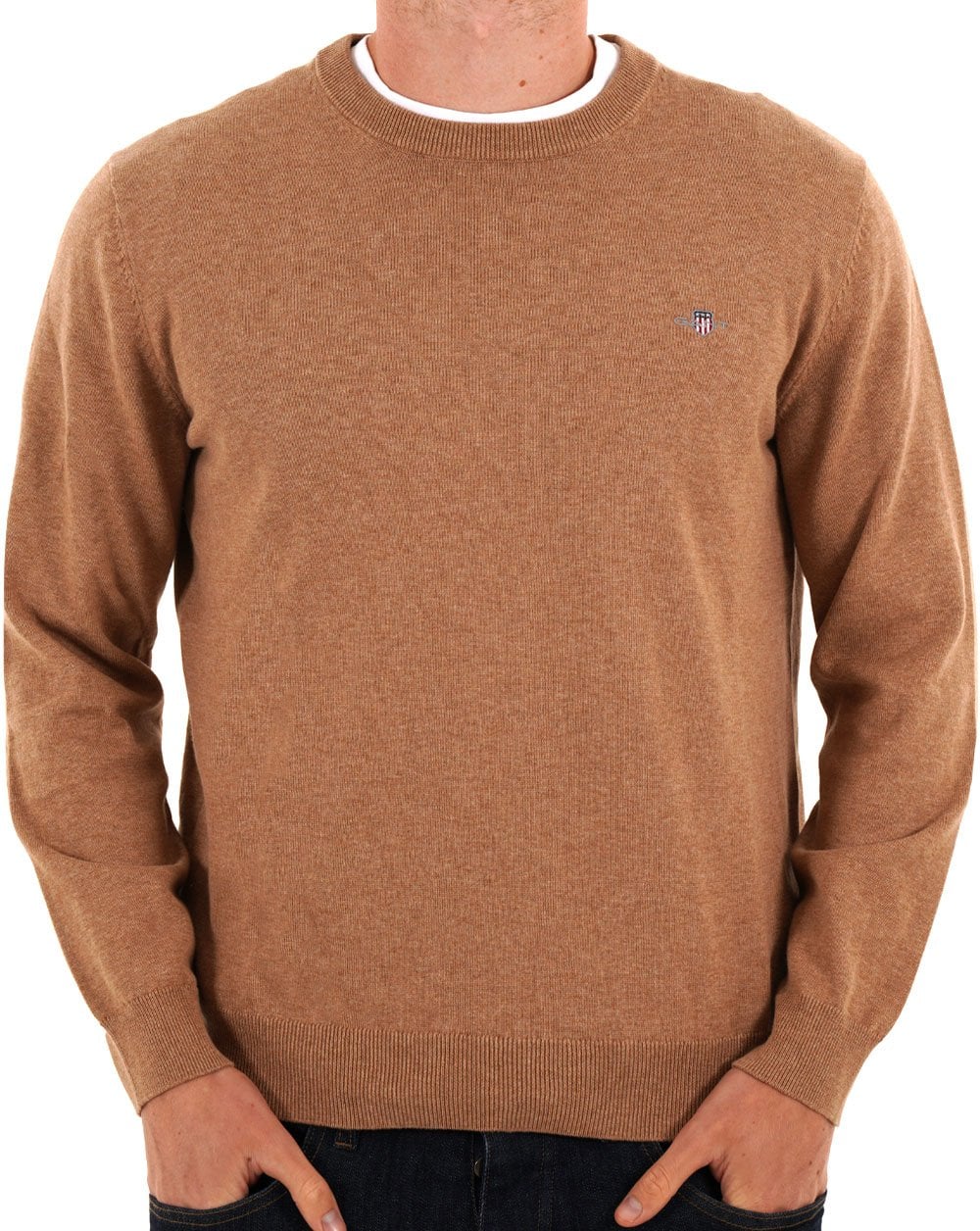 Gant Classic Cotton Crew Neck Jumper Dark Sand Melange