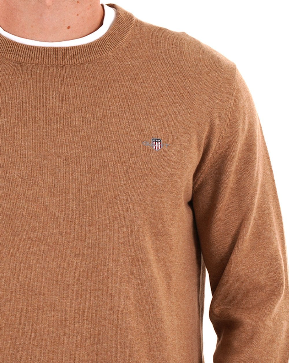 Gant Classic Cotton Crew Neck Jumper Dark Sand Melange