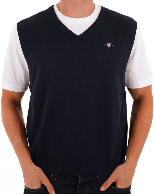 Gant Classic Cotton Knit Vest Navy Blue