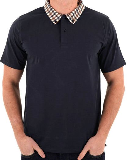 Aquascutum Club Check Collar Polo Navy