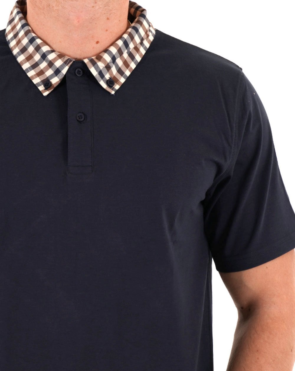 Aquascutum Club Check Collar Polo Navy