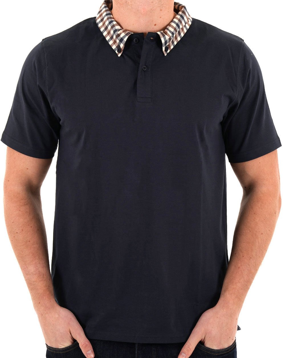 Aquascutum Club Check Collar Polo Navy
