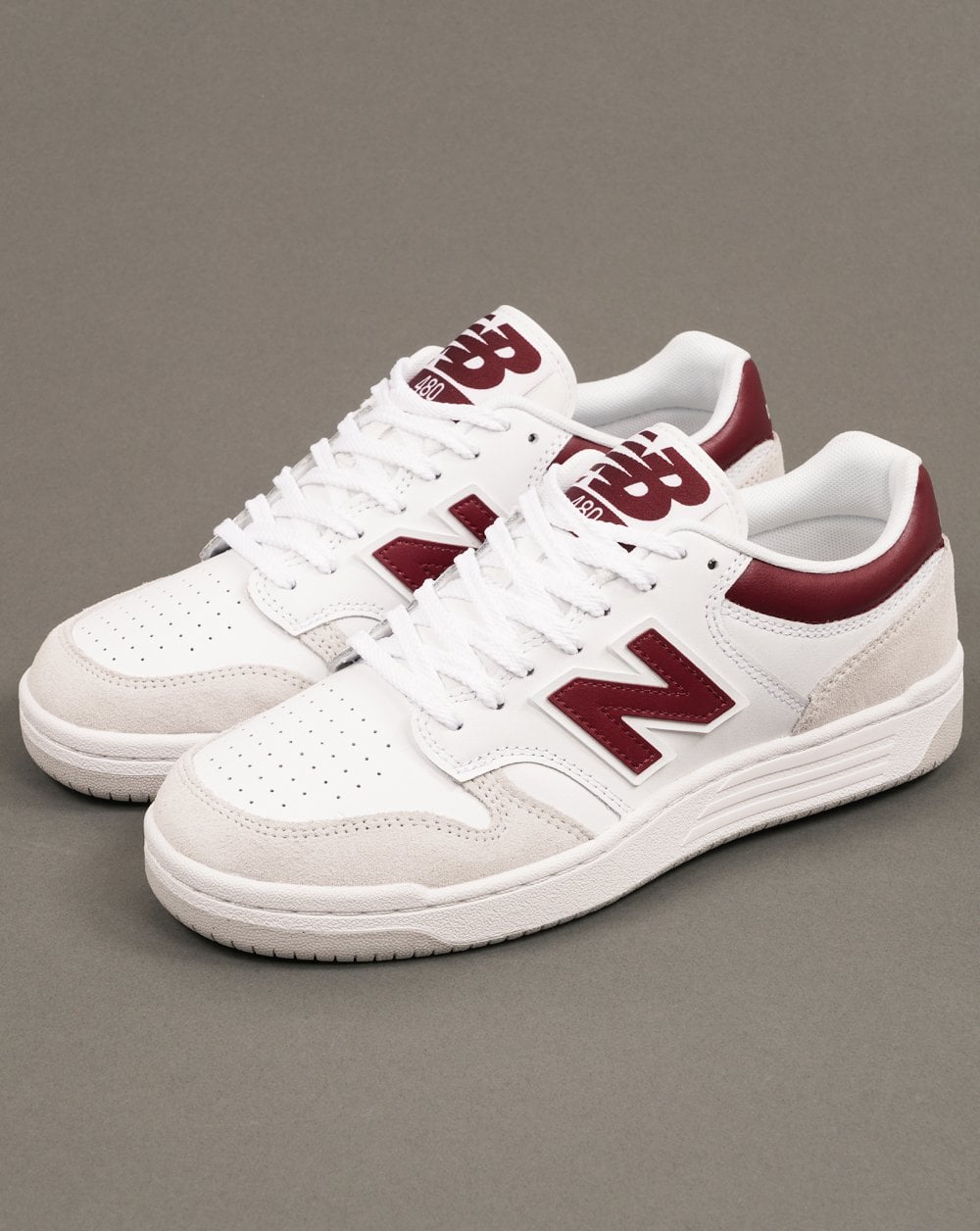 New Balance 480 Trainers White/Beige/Dark Red