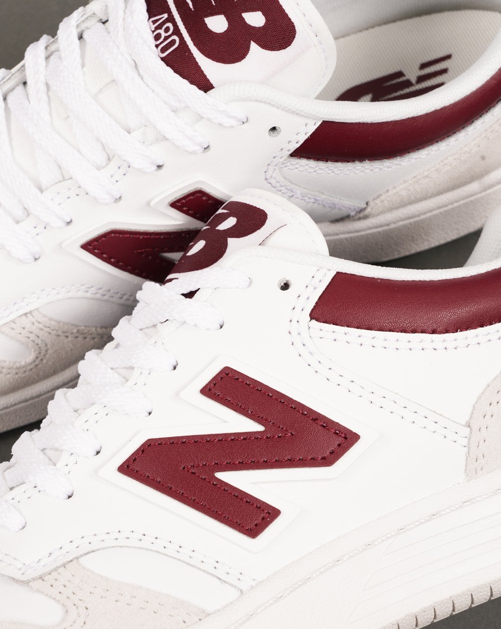 New Balance 480 Trainers White/Beige/Dark Red