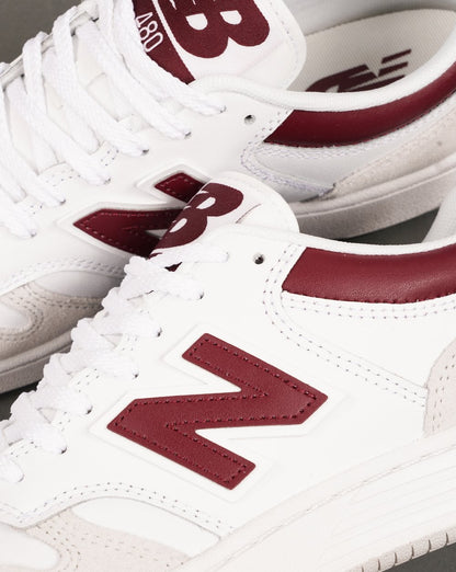 New Balance 480 Trainers White/Beige/Dark Red