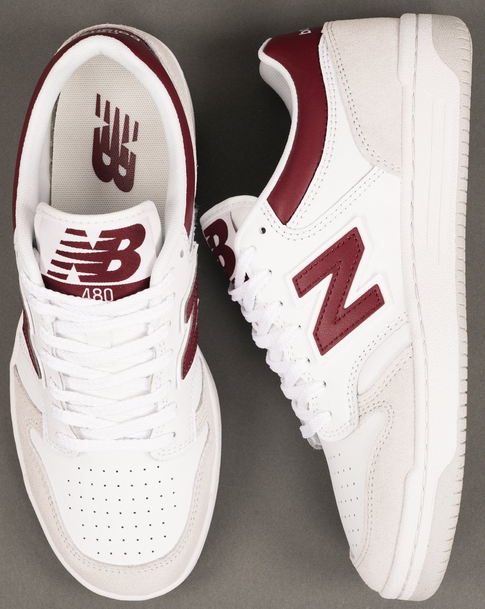 New Balance 480 Trainers White/Beige/Dark Red
