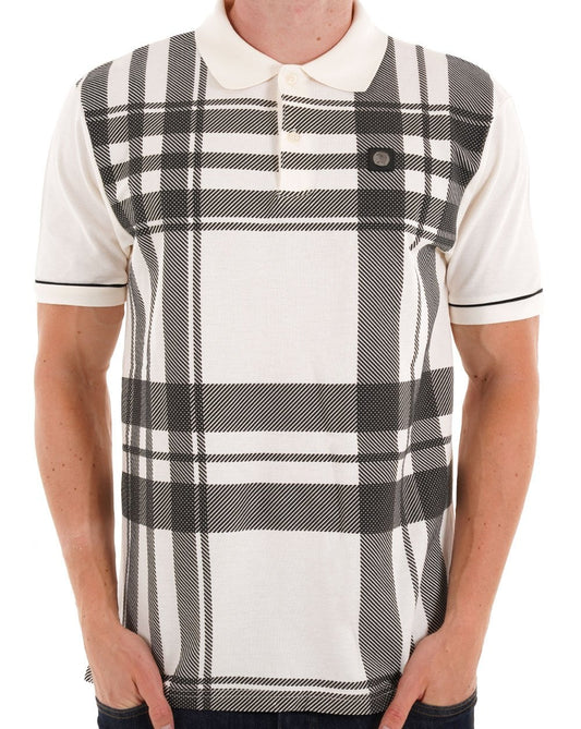 Trojan Oversize Print Check Polo Ecru