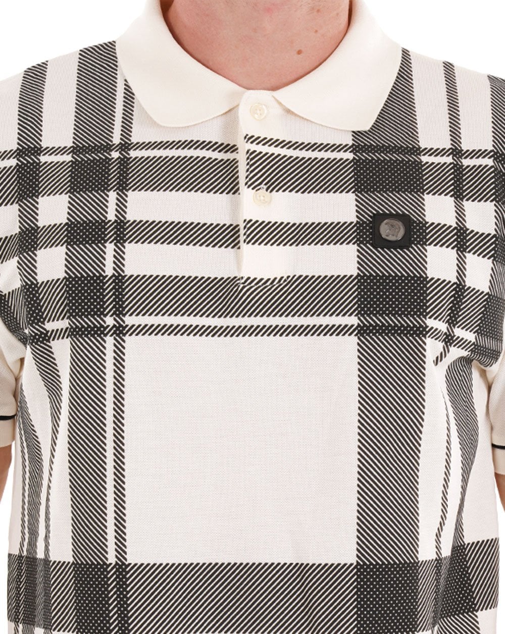 Trojan Oversize Print Check Polo Ecru
