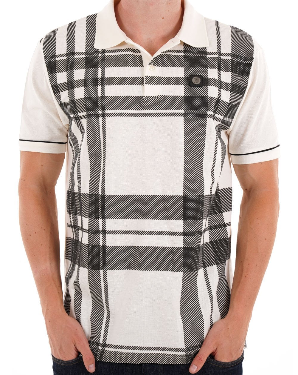 Trojan Oversize Print Check Polo Ecru