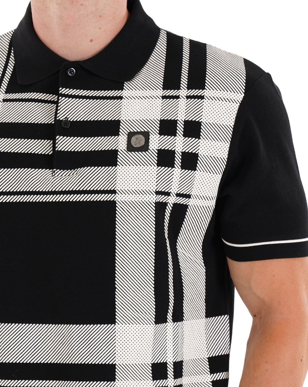 Trojan Oversized Print Check Polo Black