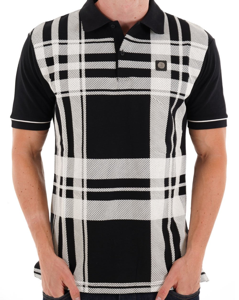 Trojan Oversized Print Check Polo Black