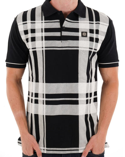 Trojan Oversized Print Check Polo Black