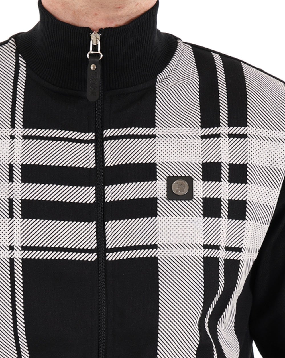Trojan Oversized Print Check Track Top Black