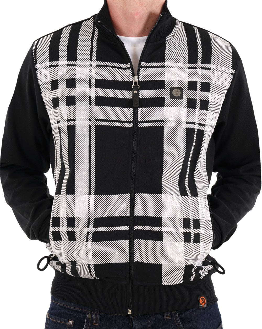 Trojan Oversized Print Check Track Top Black