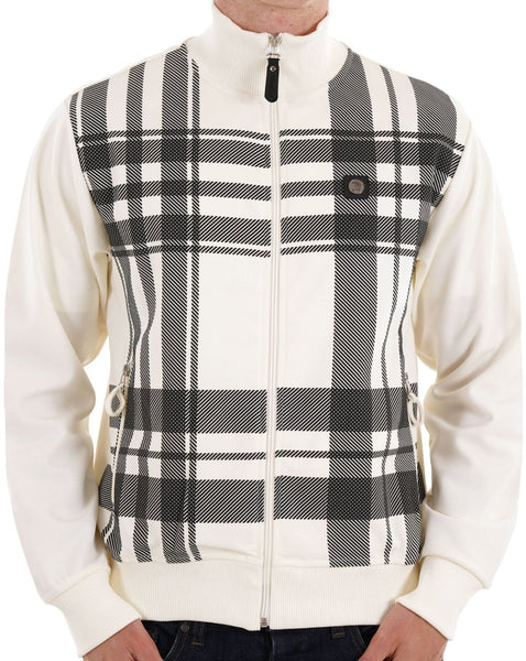 Trojan Oversized Print Check Track Top Ecru