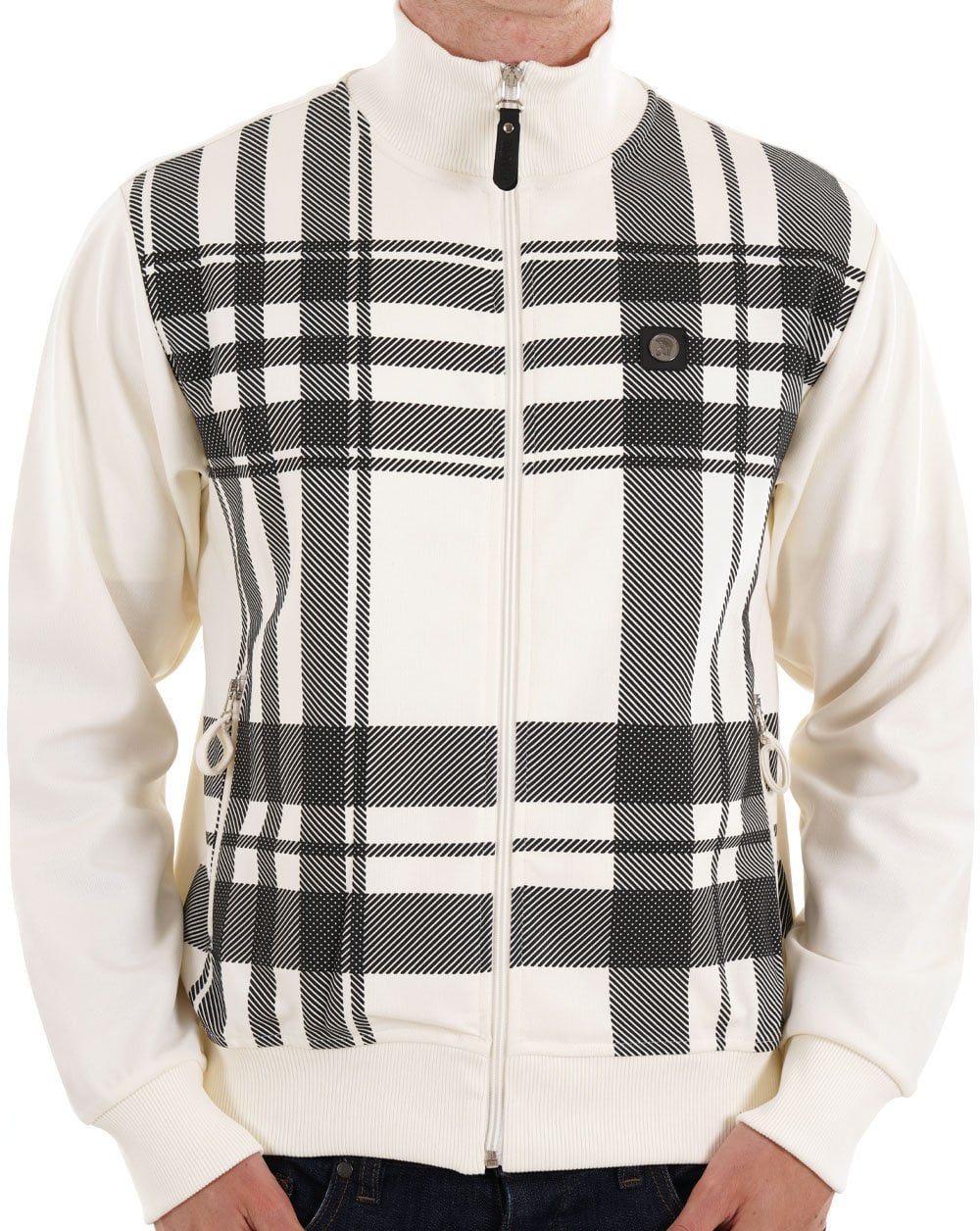 Trojan Oversized Print Check Track Top Ecru
