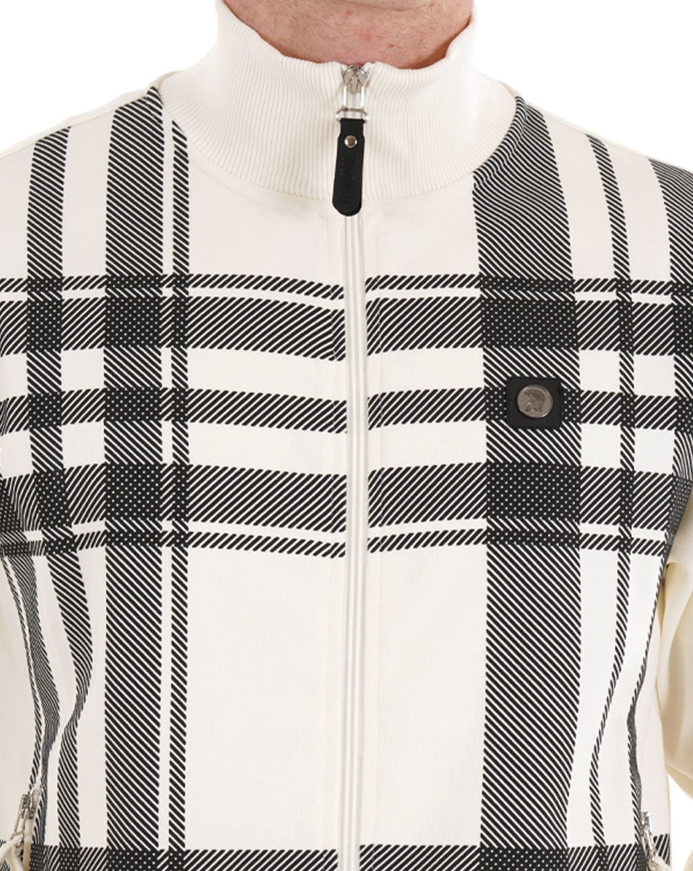 Trojan Oversized Print Check Track Top Ecru