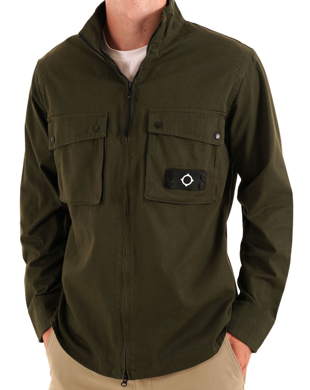 MA.STRUM Aerial Funnel Neck Overshirt Dark Green
