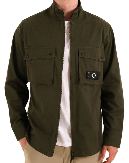 Ma.Strum MA.STRUM Aerial Funnel Neck Overshirt Dark Green