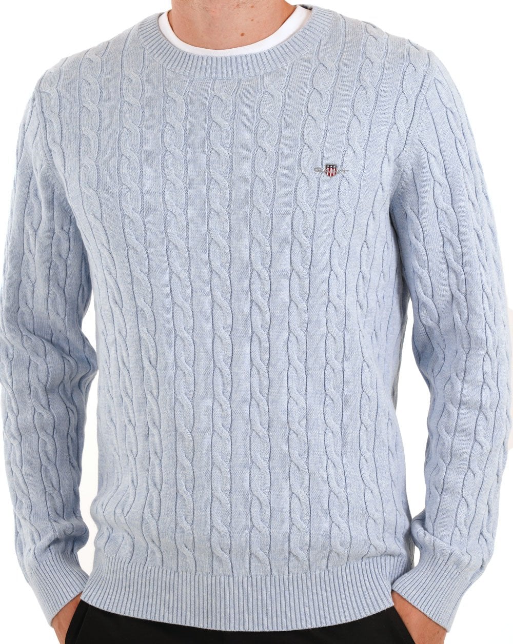 Gant Cable Knit Jumper Ice Blue Melange