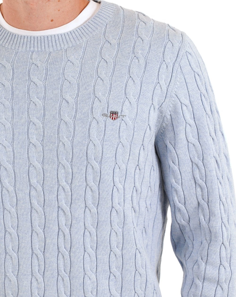 Gant Cable Knit Jumper Ice Blue Melange