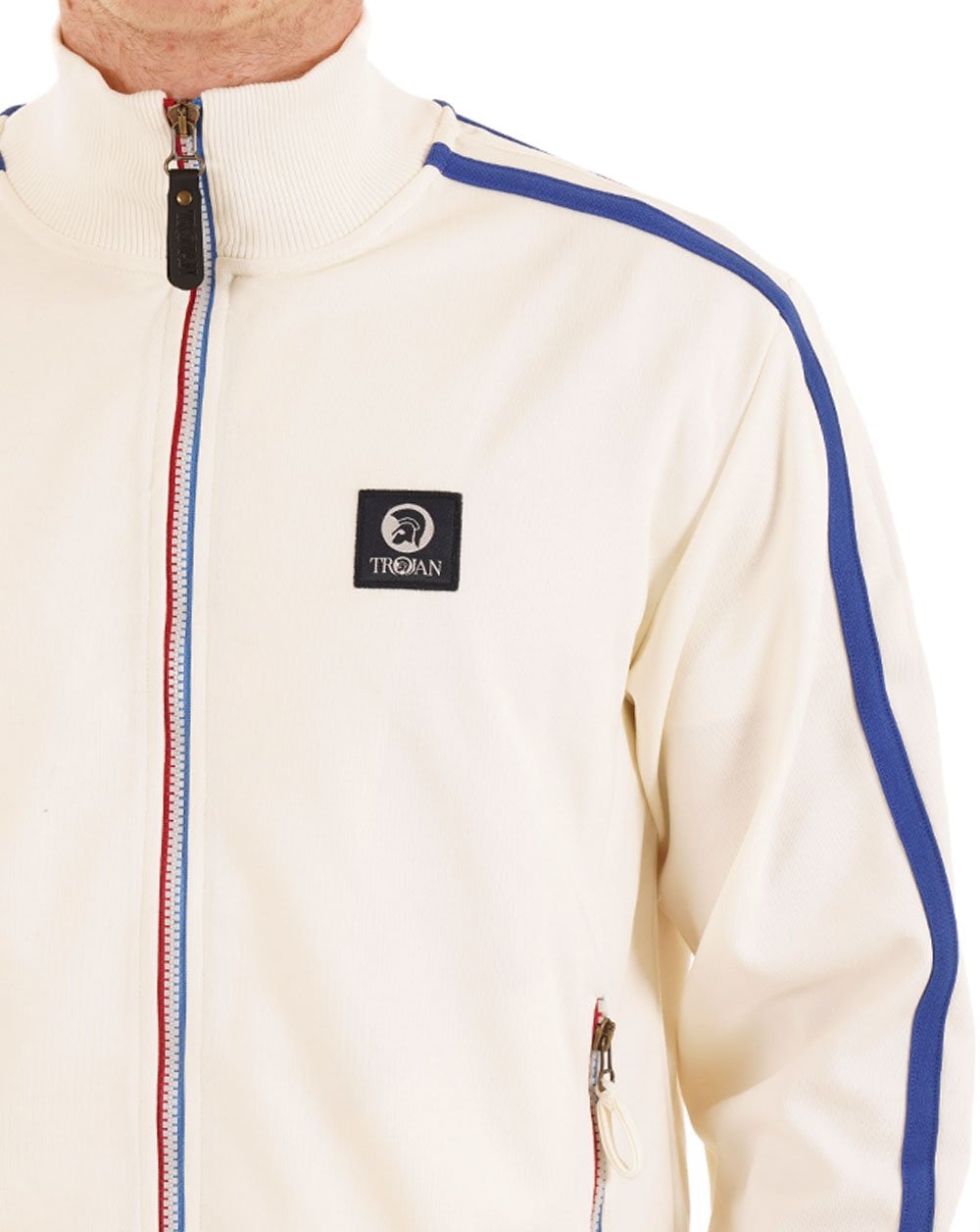 Trojan Contrast Zip Track Top Ecru/Blue