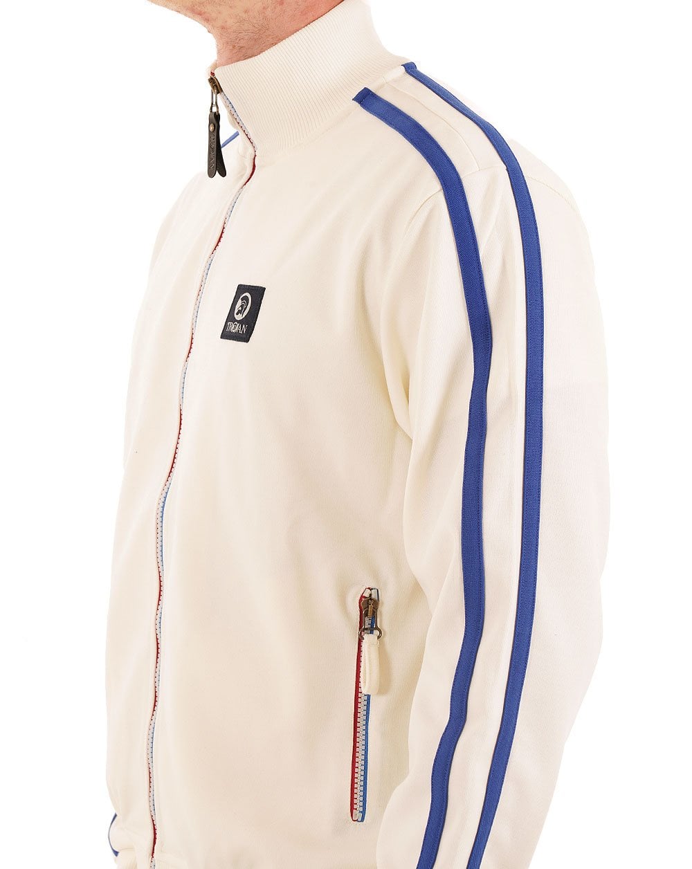 Trojan Contrast Zip Track Top Ecru/Blue