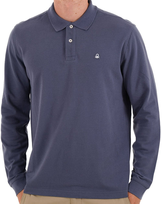 Benetton Long Sleeve Polo Shirt Washed Navy