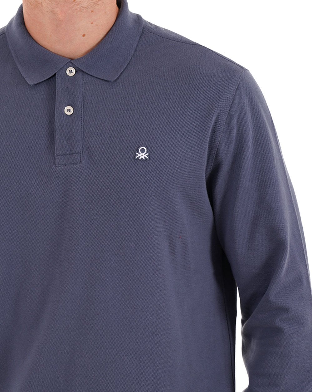 Benetton Long Sleeve Polo Shirt Washed Navy