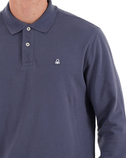 Benetton Long Sleeve Polo Shirt Washed Navy