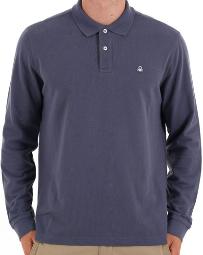 Benetton Long Sleeve Polo Shirt Washed Navy