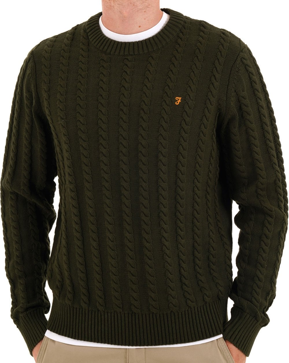Farah Knight Cable Knit Jumper Evergreen